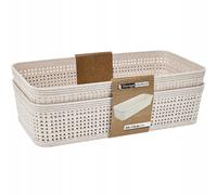 Set di 2 cestini portaoggetti intrecciati in plastica beige, 13x25 cm