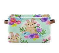 Set di 2 cestini portaoggetti pieghevoli rettangolari con coniglietti pasquali, con motivo floreale