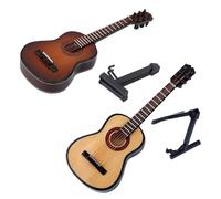 Set di 2 Chitarra Classica in Legno Piccolo Display Modello Strumento Musicale Ornamento Perfetto per Musicisti Collezionisti Presente Piccola Chitarra da Collezione