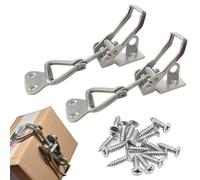 Set di 2 chiusure a levetta in acciaio inox ispessito, regolabili, resistenti, con foro di bloccaggio, set per bagagliaio, porta fumatore e cassette degli attrezzi (argento)