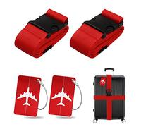 Set di 2 cinghie per valigie con 2 etichette per bagagli, cinghia per valigia, cintura, identificazione personalizzata per riconoscimento rapido, bagagli, borsa da viaggio (rosso)