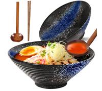 Sosayet Ciotole Giapponesi per Ramen, 2 Set Giapponese Ramen Ciotola con Bacchette e cucchiai, Ciotola di Ceramica per Ramen, Insalata, Muesli, 1000 ml, 20 x 20 x 8 cm