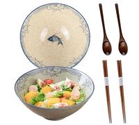 Set di 2 ciotole in ceramica ramen, con bacchette e cucchiaio, 1000 ml, grande ciotola giapponese ramen, microonde e lavabile in lavastoviglie, per pasta, insalata Udon Pho e zuppa