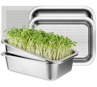 Set di 2 ciotole per germogli in acciaio inox per germogli, 26 x 19 cm, seed sprouter vassoio, set per la coltivazione di serre, ciotole per crescione, ciotole per germogli, microgreens