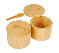 Set di 2 ciotole per sale e pepe, in legno, rotonde, con coperchio girevole magnetico e cucchiai, per condimenti, per la tavola, lo zucchero, la casa, la cucina e il pranzo