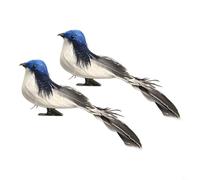Set di 2 clip decorative artificiali a forma di passero piumato, per matrimoni, casa, giardino, con occhi 3D realistici, clip in ferro leggero in schiuma (blu)