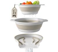Set di 2 colini pieghevoli con base di drenaggio dell'acqua per pasta, frutta e verdura (4 e 5 quarti), bianco e beige