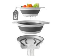 Set di 2 colini pieghevoli con base di drenaggio dell'acqua per pasta, frutta e verdura (4 e 5 quarti), colore: bianco e grigio