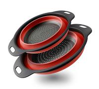 Set di 2 colino pieghevole in silicone, scolapasta con manico, salvaspazio, per esterni, campeggio, cucina, 2 misure blu, 30 cm e 25 cm