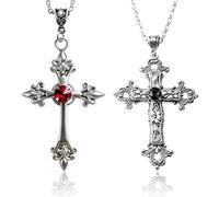 Set di 2 Collane con Croce Gothic Punk per Uomo e Donna, Ciondolo Vintage Argentato con Incisioni Floreali, Collana in Acciaio Inossidabile Anallergico, Regalo per Halloween e Cosplay, Unisex