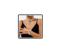 Set di 2 collane e braccialetti con perle di cristallo, collana a catena vintage multistrato con strass e perle finte, gioielli a goccia d'acqua per donne e ragazze, Strass Lega di acciaio Strass