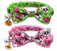 Set di 2 collari per gatti di Halloween, con stampa fantasma e anguria, collari regolabili con campane, fibbie di sicurezza colorate in morbido nylon per gatti e cani di piccola taglia