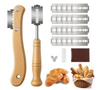 Set di 2 coltelli da panettiere - 20 lame di ricambio - Set di coltelli da pasta, per tagli dritti e curvi, coltelli da pane per tagliare baguette, panini, accessori per la cottura del pane fai da te