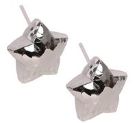 Set di 2 comodi bicchieri da acqua rimovibili con cannuccia a forma di stella, bicchieri colorati per bevande