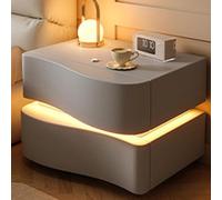 Set di 2 comodini a LED con 2 cassetti, moderno comodino con luce a LED, per camera da letto, colore grigio, 50 cm, comodini eleganti per riporre e decorare