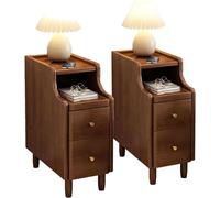 Set di 2 comodini alti e sottili, con cassetti, cassettiera stretta per comodini per camera da letto, in 2 colori