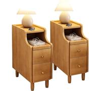 Set di 2 comodini alti e stretti con cassetti, comodini eleganti e sottili per camera da letto, comodini moderni salvaspazio in 2 colori, perfetti per piccoli spazi