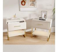 Set di 2 comodini, comodini con cassetti e ripiani aperti, tavolino piccolo con struttura in metallo, comodino con illuminazione a LED, comodino moderno, mobiletto piccolo per camera da letto o