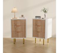 Set di 2 Comodini, Comodino con 3 Cassetti, Mobile da Guardaroba Comodino con Armadi Bianchi e Frontali dei Cassetti in Colore Legno Naturale (3 Cassetti-1, Colore del Legno Bianco e