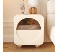 Set di 2 comodini moderni con 2 cassetti, cassetti in vetro temperato, tavoli ausiliari, elegante camera da letto, soggiorno, mobili per ufficio (beige, 40 cm)
