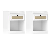 Set di 2 comodini per camera da letto con cassetto e frontale in rattan 40X40X53 cm bianco