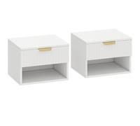 Set di 2 Comodini Sospesi 40x34x29 cm con Pannelli Scanalati Cassetto e Ripiano Bianco