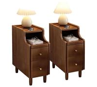 Set di 2 comodini sottili marroni, alti e stretti, con cassetti, tavolini moderni per camera da letto, soluzioni di archiviazione eleganti da 30 cm, design salvaspazio.