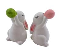 Set di 2 conigli decorativi moderni, coniglietti pasquali, decorazioni pasquali, coniglietti pasquali lucidi, in ceramica bianca, con vetro di gomma, contenuto della confezione: 2 coniglietti