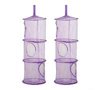 Set di 2 contenitori a rete a triplo strato, pieghevoli, per organizzare oggetti domestici come giocattoli di peluche e lingerie (viola)