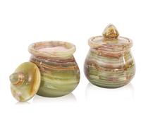 Set di 2 contenitori decorativi per sale e pepe in marmo con coperchio, in onice verde, 8,9 cm, per sale e pepe da cucina, spezie, zucchero, erbe e condimenti
