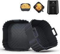 Set di 2 Contenitori in Silicone per Friggitrice ad Aria, Stampi Antiaderenti Neri Compatibili con Melchioni 2L, Chefman 2L e Altre Friggitrici da 2L a 3L