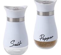 Set di 2 contenitori in vetro per spezie e spezie in 4 colori: blu, rosa, rosso, in acciaio inox, capacità 130 ml (bianco)