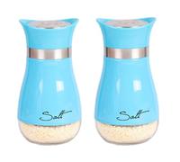 Set di 2 contenitori in vetro per spezie e spezie in 4 colori: blu, rosa, rosso, in acciaio inox, capacità 130 ml (blu)