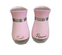 Set di 2 contenitori in vetro per spezie e spezie in 4 colori: blu, rosa, rosso, in acciaio inox, capacità 130 ml (rosa)