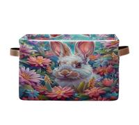 Set di 2 contenitori per la casa, con graziosi coniglietti pasquali, con fiori colorati, decorativi, pieghevoli, per la casa