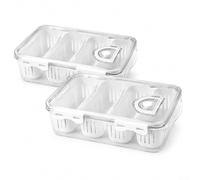 Set di 2 contenitori per snack a 4 scomparti, a prova di perdite | Realizzato in plastica robusta, dimensioni: 32 x 21 x 8 cm, ideale per conservare noci e insalate.