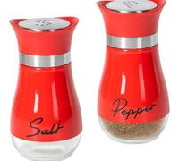 Set di 2 contenitori per spezie in vetro per sale e pepe, in 4 colori: blu, rosa, rosso, in acciaio inox, capacità 130 ml (rosso)