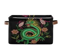 Set di 2 contenitori portaoggetti con manico, pieghevoli, con dragone verde, colore: nero