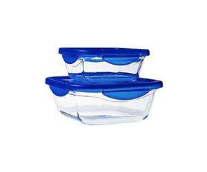 Set di 2 contenitori quadrati per alimenti - PYREX - COOK & GO - Ermetici - 0,8 L e 1,9 L - Vetro