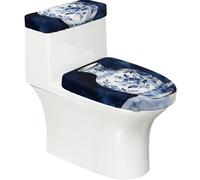 Set di 2 coperture elastiche per WC in Cina blu e bianca con coperchio e copertura per serbatoio per bagno, decorazione morbida lavabile a forma di U