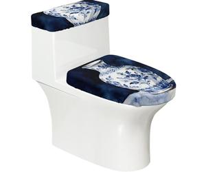 Set di 2 coperture elastiche per WC in Cina blu e bianca con coperchio e copertura per serbatoio per bagno, decorazione morbida lavabile a forma di U