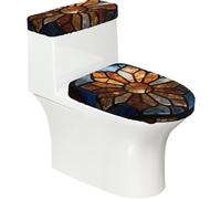 Set di 2 coperture elastiche per WC in vetro colorato, coperchio e copertura per serbatoio per bagno, decorazione morbida e lavabile a forma di U