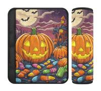 Set di 2 coperture per cintura di sicurezza per auto, morbide, per donne, uomini, bambini, per tutti i santi, Halloween, caramelle