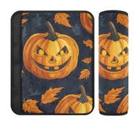 Set di 2 coperture per cinture di sicurezza per auto, morbide, per donne, uomini, bambini, M, Halloween, motivo senza cuciture con zucche e foglie