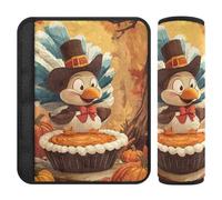 Set di 2 coperture per cinture di sicurezza per auto, morbide, per zaino, spallacci, per adulti, ragazzi, bambini, S illustrazione carina con zucca di tacchino e torta
