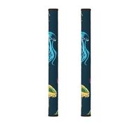 Set di 2 coperture per maniglie del frigorifero, motivo: meduse marine e oceano, lavabili, per microonde, forno, lavastoviglie, frigorifero