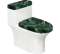 Set di 2 copri tavoletta per WC e copriwater elastici, design con stampa completa, si adatta alla maggior parte dei servizi igienici, colore verde pino azzurro