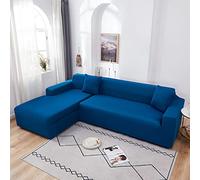 Set di 2 copridivani componibili a forma di L, in morbido tessuto di poliestere elasticizzato, adatto a 4 + 4 posti, colore blu oceano, facile da pulire, decorazione moderna per la casa