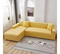 Set di 2 copridivani componibili in morbido poliestere elasticizzato a forma di L, per 4+4 posti (giallo chiaro) facile da pulire perfetto per l'arredamento della casa