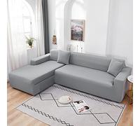 Set di 2 copridivani elasticizzati a forma di L, per divani a 3 + 3 posti, in morbido tessuto di poliestere, elegante, colore grigio argento, perfetto per proteggere e decorare mobili componibili